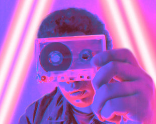 Cassette tape and neon lights